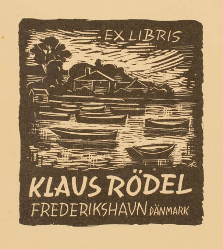 Exlibris by Jenö Kertes-Kollmann from Hungary for Klaus Rödel - Maritime Ship/Boat 