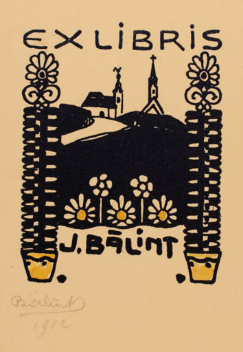 Exlibris by J. Balint from Romania for J. Balint - Flora Church Scenery/Landscape 