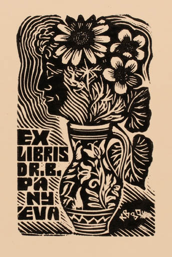 Exlibris by Kosa Balint from Romania for Dr. Eva Pany - Flower 