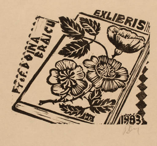 Exlibris by Petre Diceanu from Romania for Prof. Doina Braicu - Flower Book 