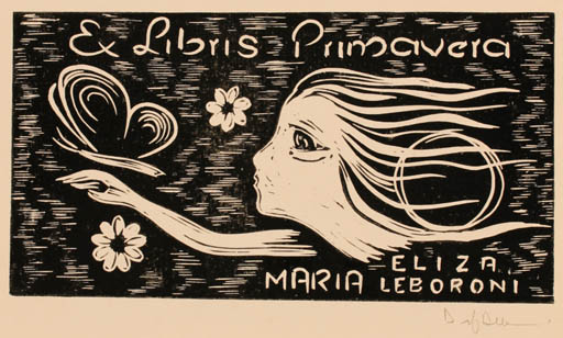 Exlibris by Dafinel Duinea from Romania for Maria Elsia Leberoni - Child Butterfly 