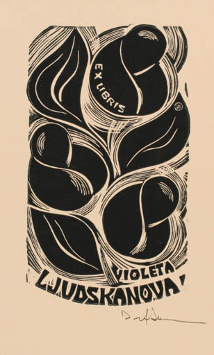 Exlibris by Dafinel Duinea from Romania for Violeta Ljudskanova - Abstract 