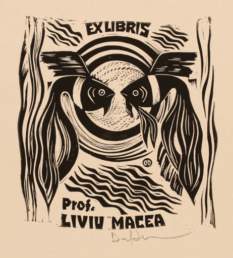 Exlibris by Dafinel Duinea from Romania for Prof. Liviu Macea - Fish 