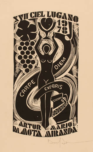 Exlibris by Dafinel Duinea from Romania for Artur Mario Da Mota Miranda - Woman Wine 