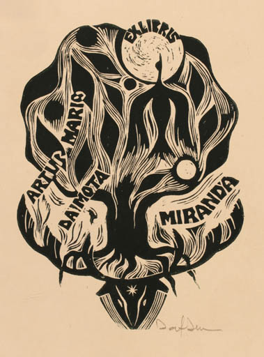 Exlibris by Dafinel Duinea from Romania for Artur Mario Da Mota Miranda - Bird Phoenix Sun 