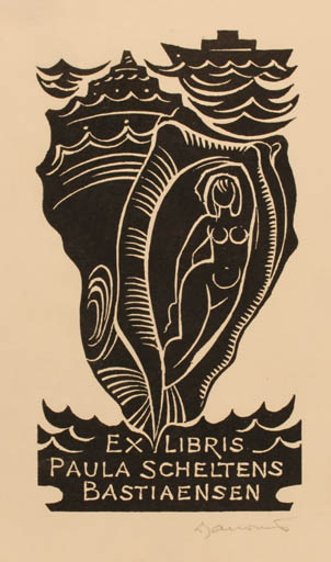 Exlibris by Dusan Janousek from Czechoslovakia for Paula Schelten Bastiaensen - Woman Maritime Ship/Boat 