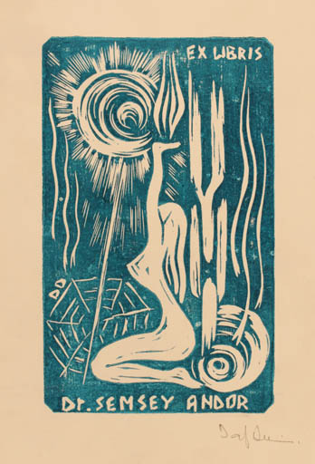 Exlibris by Dafinel Duinea from Romania for Dr. Andor Semsey - Woman Sun 