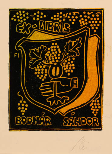 Exlibris by Franz Illi from Romania for Sandor Bodnar - Hand(s) Wine 