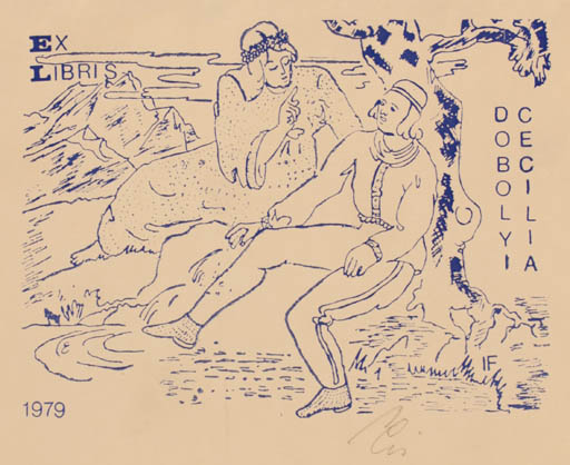 Exlibris by Franz Illi from Romania for Cecilia Dobolyi - Mountain Couple 