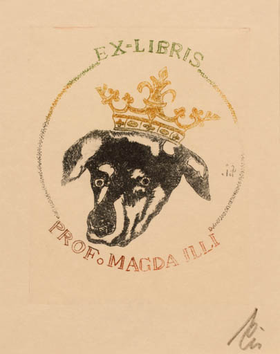 Exlibris by Franz Illi from Romania for Prof. Magda Illi - Dog 