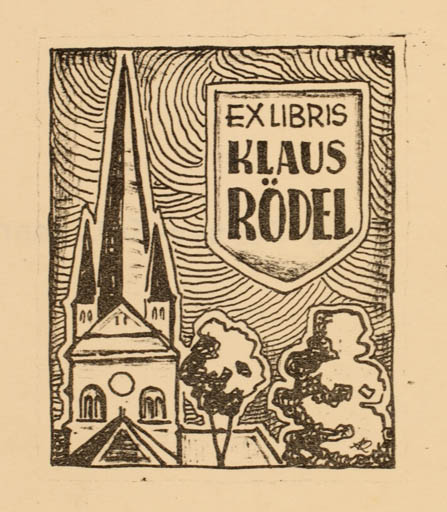 Exlibris by Jenö Kertes-Kollmann from Hungary for Klaus Rödel - Church 