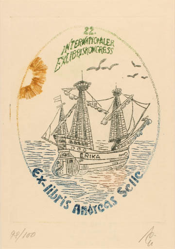 Exlibris by Franz Illi from Romania for Andreas Selle - Exlibris Congress Maritime Ship/Boat 