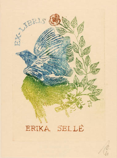 Exlibris by Franz Illi from Romania for Erika Selle - Bird 