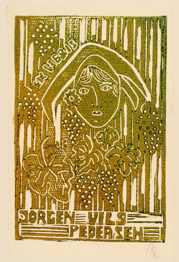 Exlibris by Franz Illi from Romania for Jørgen Vils Pedersen - Woman Portrait Wine 