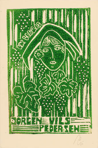 Exlibris by Franz Illi from Romania for Jørgen Vils Pedersen - Woman Portrait Wine 