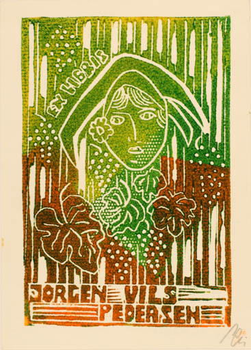 Exlibris by Franz Illi from Romania for Jørgen Vils Pedersen - Woman Portrait Wine 