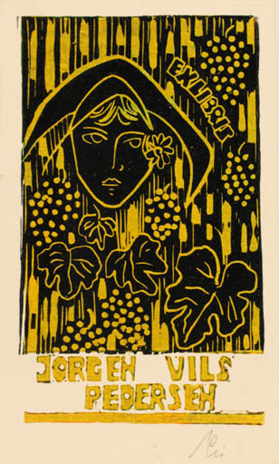 Exlibris by Franz Illi from Romania for Jørgen Vils Pedersen - Woman Portrait Wine 