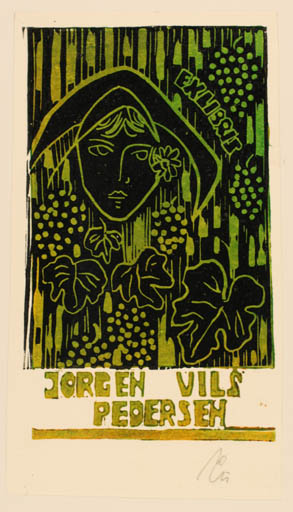 Exlibris by Franz Illi from Romania for Jørgen Vils Pedersen - Woman Portrait Wine 