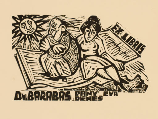 Exlibris by Sandor Karancsi from Romania for Dr. Eva + Dr. Denes Barabas - Couple Sun 