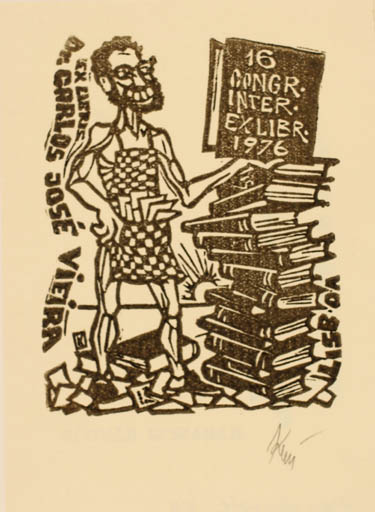 Exlibris by Sandor Karancsi from Romania for Dr. Carlos Jose Vieira - Book Man 