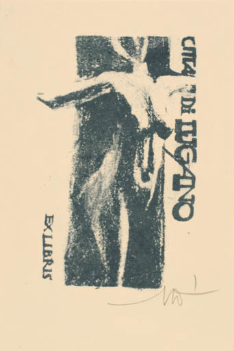 Exlibris by Denes Molnar from Romania for Citta di Lugano - Woman Nude 