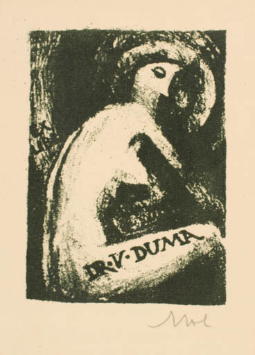 Exlibris by Denes Molnar from Romania for Dr. V. Duma - Woman Nude 