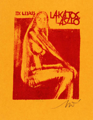 Exlibris by Denes Molnar from Romania for Laszlo Lakatos - Woman Nude 