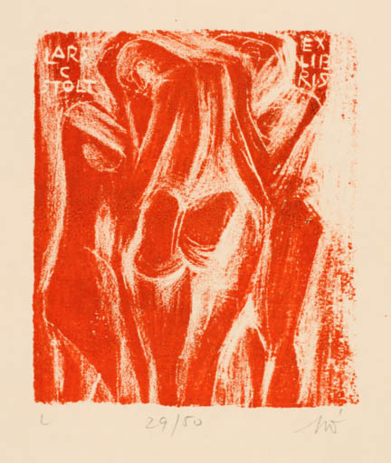 Exlibris by Denes Molnar from Romania for Lars C. Stolt - Woman Nude 