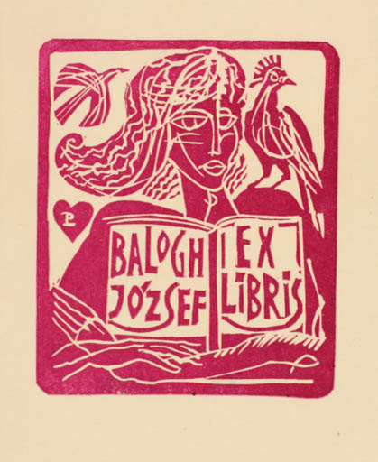 Exlibris by Laszlo Paulovics from Romania for Jozsef Balogh - Book Bird Woman 