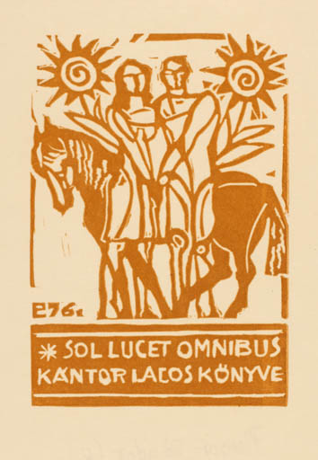 Exlibris by Sandor Plugor from Romania for Lajos Kondor - Horse Couple 