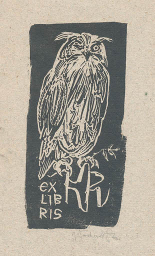 Exlibris by Jaroslav Vodrazka from Czechoslovakia for Klaus Rödel - Fauna Owl 