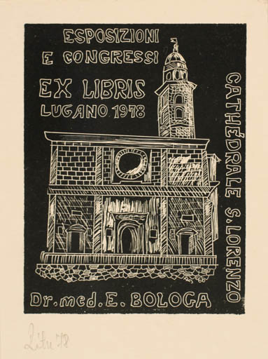 Exlibris by A. Istvan Roth from Romania for Dr. Emil I. Bologa - Castle/Palace Exlibris Congress Church 