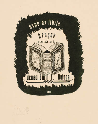 Exlibris by A. Istvan Roth from Romania for Dr. Emil I. Bologa - Book 