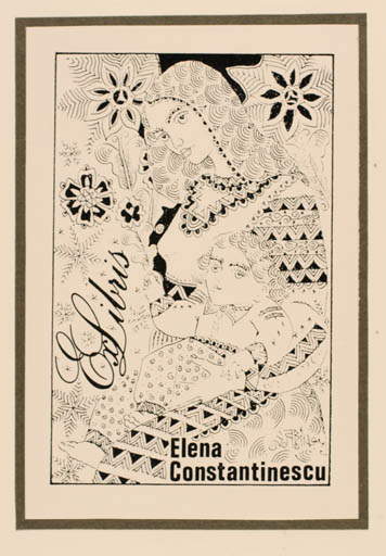 Exlibris by Sabin Stefanuta from Romania for Elena Constantinescu - Woman Madonna 