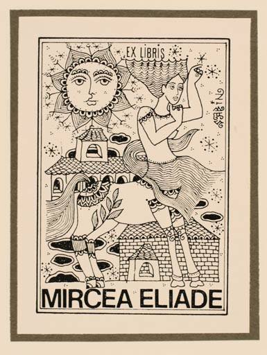 Exlibris by Sabin Stefanuta from Romania for Mircea Eliade - Fable Animal Sun 