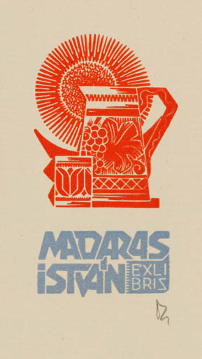 Exlibris by Zsolt Vecserka from Romania for Istvan Madaras - Sun Wine 