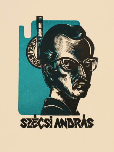 Exlibris by Zsolt Vecserka from Romania for Andras Szecsi - Man Portrait 