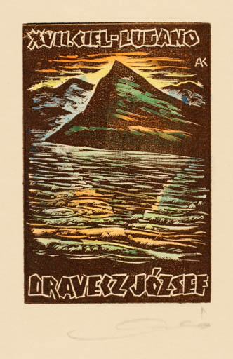 Exlibris by Kàroly Andrusko from Yugoslavia for Jozsef Dravecz - Mountain Scenery/Landscape 