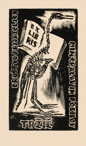 Exlibris by Kàroly Andrusko from Yugoslavia for ? Drustvo Prijateljev Mineralov - Book Fauna 