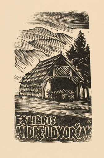 Exlibris by Kàroly Andrusko from Yugoslavia for Andrej Dvorarsak - Mountain Scenery/Landscape 