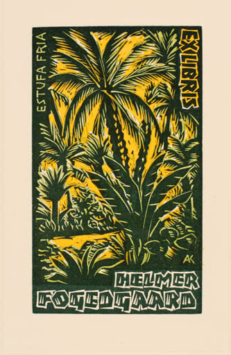 Exlibris by Kàroly Andrusko from Yugoslavia for Helmer Fogedgaard - Flora Palm tree 