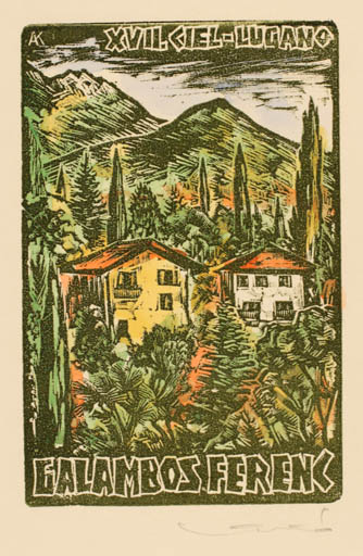 Exlibris by Kàroly Andrusko from Yugoslavia for Galambos Ferenc - Mountain Flora Scenery/Landscape 