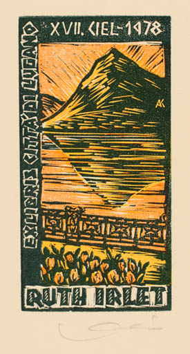 Exlibris by Kàroly Andrusko from Yugoslavia for Ruth Irlet - Mountain Exlibris Congress Scenery/Landscape 