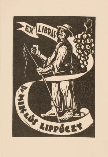 Exlibris by Kàroly Andrusko from Yugoslavia for Dr. Nicholas Lippoczy - Man Wine 