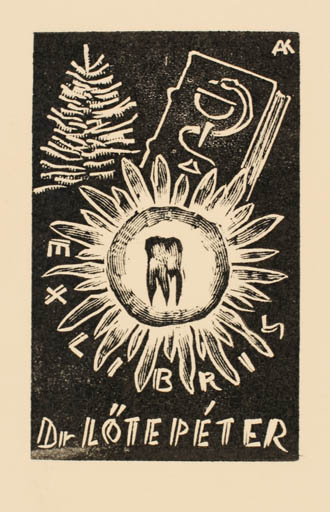 Exlibris by Kàroly Andrusko from Yugoslavia for Dr. Peter Löte - Book Flora Medicine 