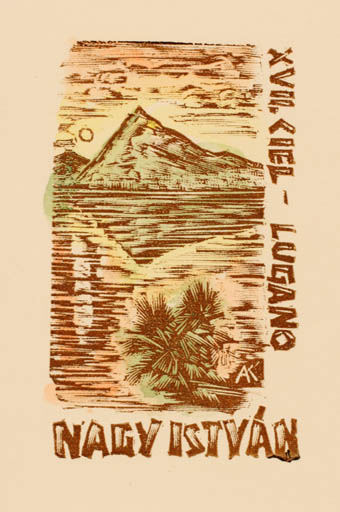 Exlibris by Kàroly Andrusko from Yugoslavia for Istvan Nagy - Mountain Exlibris Congress Scenery/Landscape Maritime Palm tree 