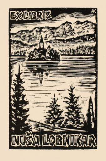 Exlibris by Kàroly Andrusko from Yugoslavia for Lobnikar Nusa - Mountain Scenery/Landscape 