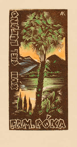 Exlibris by Kàroly Andrusko from Yugoslavia for Fam. Poka - Exlibris Congress Scenery/Landscape Palm tree 