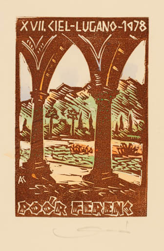 Exlibris by Kàroly Andrusko from Yugoslavia for Ferenc Poor - Architecture Mountain Exlibris Congress Scenery/Landscape 