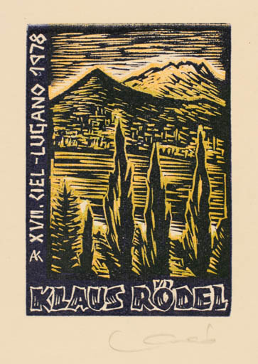 Exlibris by Kàroly Andrusko from Yugoslavia for Klaus Rödel - Mountain Exlibris Congress Scenery/Landscape 